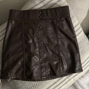 Brown Leather Button-Up Skirt